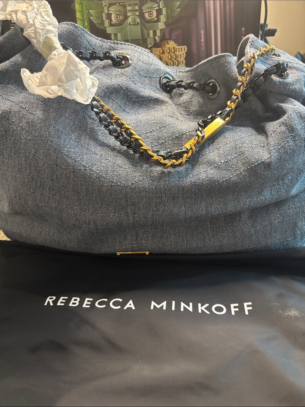 Rebecca Minkoff Denim Shoulder Bag with Gold Chain Accents